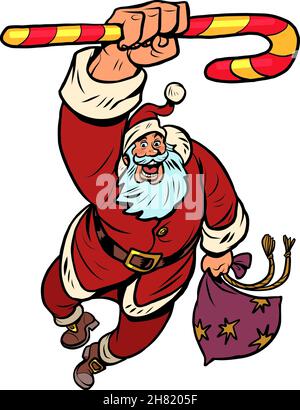 weihnachtsmann mit süßem weihnachts-Zuckerrohr, Neujahr-Geschenke Stock Vektor