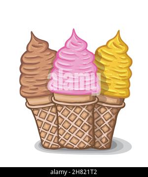 Drei Hand gezeichnet und gemalt Creme Kornett´s, Vektor-Illustration Stock Vektor