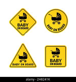 Baby an Bord Zeichen Symbol. Warnemblem des Kindersicherheits-Sticker. Abbildung des Designs für die Babysicherheit Stock Vektor