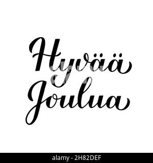 Hyvaa Joulua Kalligraphie Handschriftzug isoliert auf Weiß. Frohe Weihnachten Typografie Poster in finnischer Sprache. Einfach zu bearbeiten Vektor-Vorlage für Begrüßung Auto Stock Vektor