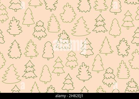 Weihnachtsbaum Doodle nahtlose Muster. New Year Outline Symbol traditionelle Weihnachtsbäume Cartoon Wrapper. Stilisiertes Weihnachtszeichen für Winterurlaub Kontur für Scrapbook, Dekor, Verpackung, Banner Web-Design Stock Vektor