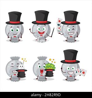 Eine weiße Süßigkeitenverpackung Magier Zeichentrickfigur führen auf einer Bühne Stock Vektor