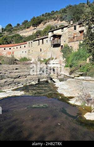 Haus-Museum El Molí del Mig de Mura in der Region Bages, Provinz Barcelona, Katalonien, Spanien Stockfoto