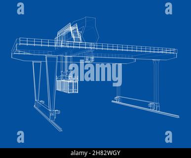 Umriss des Portalbehälters auf der Schiene Stockfoto