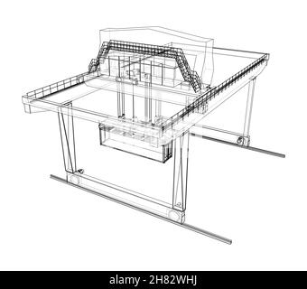 Umriss des Portalbehälters auf der Schiene Stockfoto