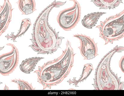 Nahtlos in sanftem Paisley-Muster. Zarte Stammesblüten-Textur auf weißem Hintergrund. Indisches Ornament. Vektor-Boho-Dekoration Stock Vektor