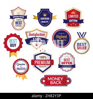 Sonderangebot Best Buy Best Choice zertifizierte Qualität Limited Edition höchste Qualität Bestseller Premium Qualität Geld zurück garantiert echt und Tru Stock Vektor