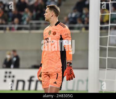 Deutschland, Fürth, Sportpark Ronhof Thomas Sommer - 24.09.2021 - Fussball, 1.Bundesliga - SpVgg Greuther Fürth vs. FC Bayern München Bild: Manuel Neuer (FC Bayern München,1) die DFL-Vorschriften verbieten die Verwendung von Fotografien als Bildsequenzen und quasi-Videos Stockfoto