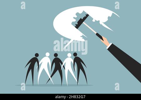 Illustration einer großen Hand, die eine Gruppe von Sprechblase entfernt, die an die Wand gemalt wurde Stock Vektor