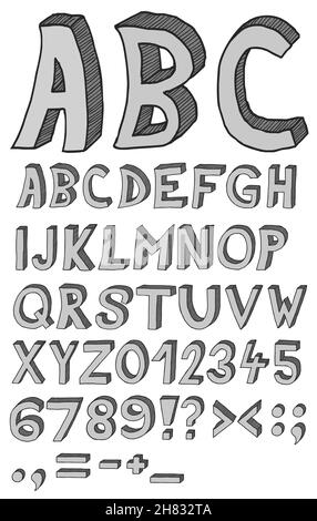 Handgezeichnet abc, font, 3D, Alphabet Stock Vektor