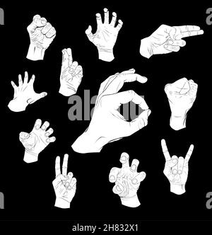Hände Set, schwarz und weiß Stock Vektor