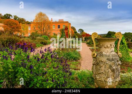 Lebendige Herbstfarbe der Bäume und Sträucher vor Killerton House, bei Exeter, Devon, England, Großbritannien Stockfoto