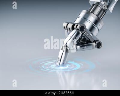 Technologie-Verbindung mit 3D Rendering Roboter oder Cyborg Hand mit Grafik-Display Stockfoto