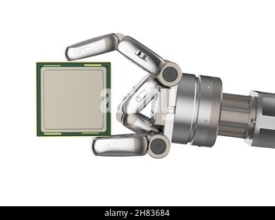 3D Rendering Robot oder Cyborg Hand mit cpu isoliert auf weiß Stockfoto