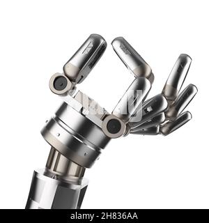 3D Rendering Robot oder Cyborg leere Hand isoliert auf weiß Stockfoto