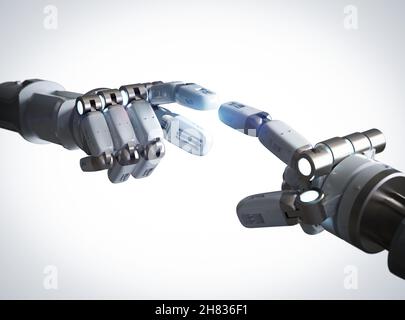 Technologie Verbindung Konzept mit 3D-rendering Roboterhand zeigen Stockfoto