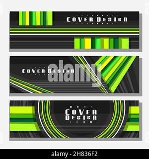 Vektor-Header-Set, 3 bunte Layouts mit dekorativen Design-Kreisen mit Platz für Werbetext, kreative Header-Vorlagen für Werbung, Horizont Stock Vektor