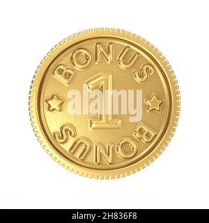 Golden Loyalty Program Bonusmünze auf weißem Hintergrund. 3D Rendering Stockfoto