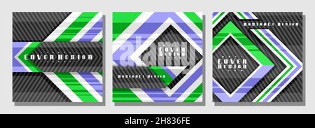 Vector Set Square Cover, 3 bunte Layouts mit dekorativen Design-Rauten mit Kopierfläche für Werbetext, trendige Cover-Vorlagen für Werbung, aufhört Stock Vektor