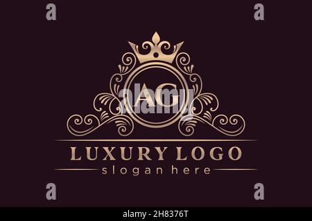 AG Initial Letter Gold kalligraphisch feminin floral handgezeichnete heraldische Monogramm antike Vintage-Stil Luxus-Logo-Design Premium Stock Vektor