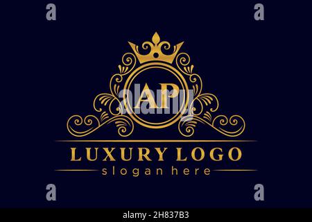 AP Initial Letter Gold kalligraphisch feminin floral handgezeichnete heraldische Monogramm antiken Vintage-Stil Luxus-Logo-Design Premium Stock Vektor