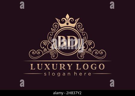 BD Initial Letter Gold kalligraphisch feminin floral handgezeichnet heraldischen Monogramm antiken Vintage-Stil Luxus-Logo-Design Premium Stock Vektor