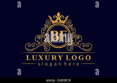 BF Initial Letter Gold kalligraphisch feminin floral handgezeichnet heraldisch Monogramm antiker Vintage-Stil Luxus-Logo-Design Premium Stock Vektor