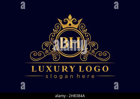 BH Initial Letter Gold kalligraphisch feminin floral handgezeichnete heraldische Monogramm antiken Vintage-Stil Luxus-Logo-Design Premium Stock Vektor