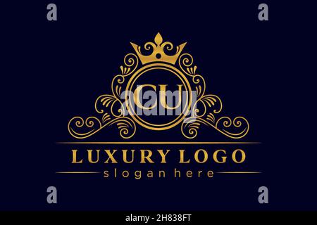 CU Initial Letter Gold kalligraphisch feminin floral handgezeichnete heraldische Monogramm antiken Vintage-Stil Luxus-Logo-Design Premium Stock Vektor