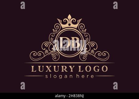 DB Initial Letter Gold kalligraphisch feminin floral handgezeichnete heraldische Monogramm antiken Vintage-Stil Luxus-Logo-Design Premium Stock Vektor