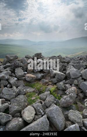 Die Aussicht von Brough Gesetz, der Breamish Tal in Richtung Hartside und Linhope in der Northumberland National Park, England Stockfoto