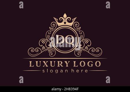 DQ Initial Letter Gold kalligraphisch feminin floral handgezeichnete heraldische Monogramm antiken Vintage-Stil Luxus-Logo-Design Premium Stock Vektor