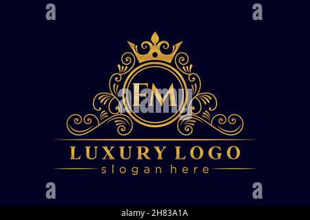 FM Initial Letter Gold kalligraphisch feminin floral handgezeichnete heraldische Monogramm antike Vintage-Stil Luxus-Logo-Design Premium Stock Vektor