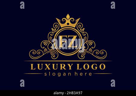 FZ Initial Letter Gold kalligraphisch feminin floral handgezeichnetes heraldisches Monogramm antiker Vintage-Stil Luxus-Logo-Design Premium Stock Vektor