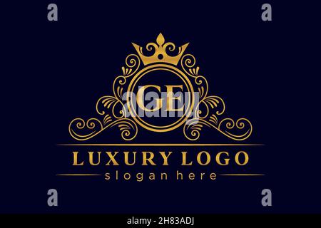 GE Initial Letter Gold kalligraphisch feminin floral handgezeichnetes heraldisches Monogramm antiker Vintage-Stil Luxus-Logo-Design Premium Stock Vektor