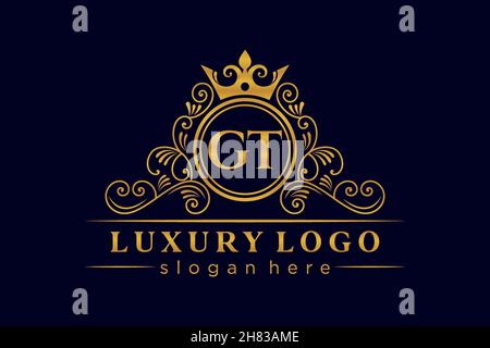 GT Initial Letter Gold kalligraphisch feminin floral handgezeichnet heraldisch Monogramm antiker Vintage-Stil Luxus-Logo-Design Premium Stock Vektor