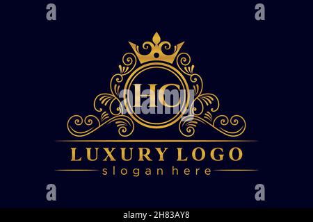 HC Initial Letter Gold kalligraphisch feminin floral handgezeichnetes heraldisches Monogramm antiker Vintage-Stil Luxus-Logo-Design Premium Stock Vektor