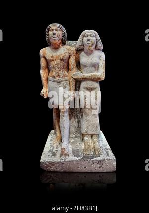 Alte gyptische Statue von Kai-pu-ptah und Ipep, 2400 v. Chr., 5th Dynastie, Gizeh Nekropole. Kunsthistorisches Museum Wien Inv. AS 7444. Kalksteinhöhe Stockfoto