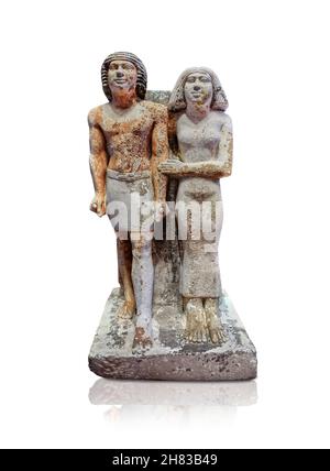 Alte gyptische Statue von Kai-pu-ptah und Ipep, 2400 v. Chr., 5th Dynastie, Gizeh Nekropole. Kunsthistorisches Museum Wien Inv. AS 7444. Kalksteinhöhe Stockfoto