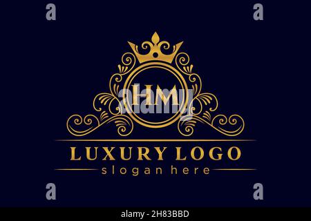 HM Initial Letter Gold kalligraphisch feminin floral handgezeichnete heraldische Monogramm antiken Vintage-Stil Luxus-Logo-Design Premium Stock Vektor