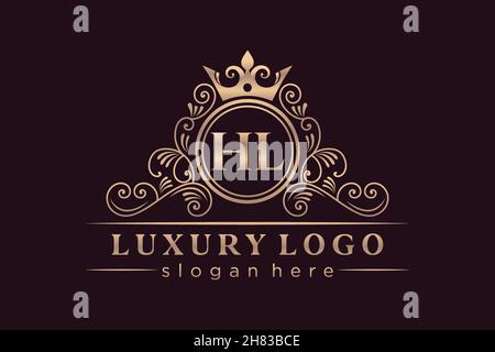 HL Initial Letter Gold kalligraphisch feminin floral handgezeichnete heraldische Monogramm antiken Vintage-Stil Luxus-Logo-Design Premium Stock Vektor