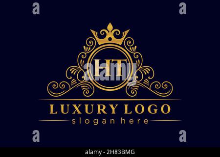 HT Initial Letter Gold kalligraphisch feminin floral handgezeichnete heraldische Monogramm antike Vintage-Stil Luxus-Logo-Design Premium Stock Vektor