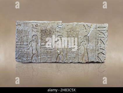 Altägyptische APIs-Tempelrelieftafel, 1290-1224 v. Chr., 19th Dynastie, Serapeum saqqara Kunsthistorisches Muesum Wien AS 5081/2, aus der Herrschaft von Ra Stockfoto