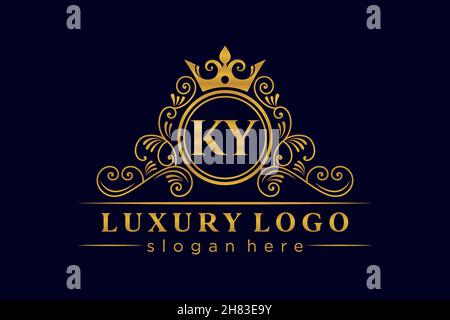 KY Initial Letter Gold kalligraphisch feminin floral handgezeichnetes heraldisches Monogramm antiker Vintage-Stil Luxus-Logo-Design Premium Stock Vektor