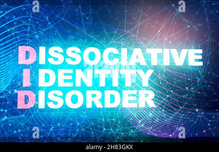 Akronym - Dissociative Identity Disorder. Helthcare konzeptionelle Bild. 3D-Rendering. Neon Lampe Beleuchtung Stockfoto