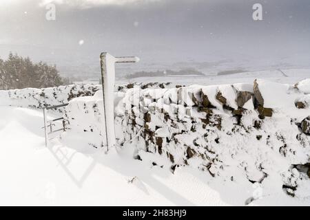 Hawes, North Yorkshire, November 27th 2021 - Sturm Arwen schlug die Yorkshire Dales über Nacht mit Wind und Schnee, wobei viele hohe Straßen vom Schnee abgeschnitten waren. Yorkshire Dales, Großbritannien. Quelle: Wayne HUTCHINSON/Alamy Live News Stockfoto