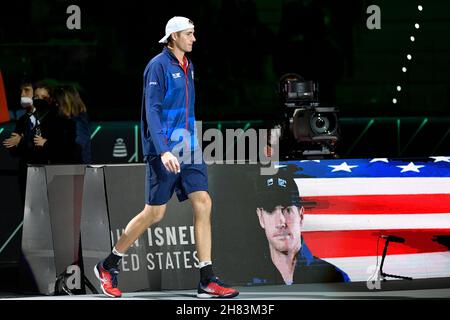 Turin, Italien. 26th. November 2021. Tennis - Davis Cup Gruppe D Qualifikation für Viertelfinale Italia vs USA Pala Alpitour, Turin, Italien 26. November 2021 John Isner von den USA (Foto: Tonello Abozzi/Pacific Press) Quelle: Pacific Press Media Production Corp./Alamy Live News Stockfoto