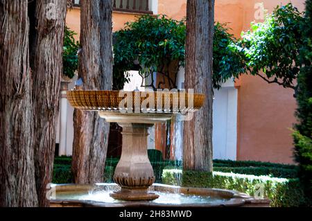 Brunnen des Gartens von Daraxa in La Alhambra in Granada, Spanien. Stockfoto