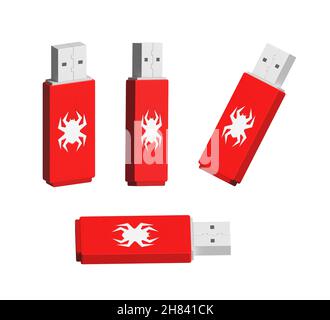 Computervirus auf usb-Flash-Karte in den Händen. Virenschutz. Stock Illustration Stockfoto