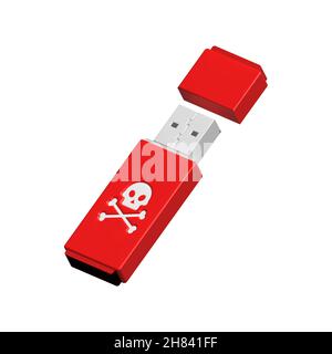Computervirus auf usb-Flash-Karte in den Händen. Virenschutz. 3D Abbildung auf Lager Stockfoto